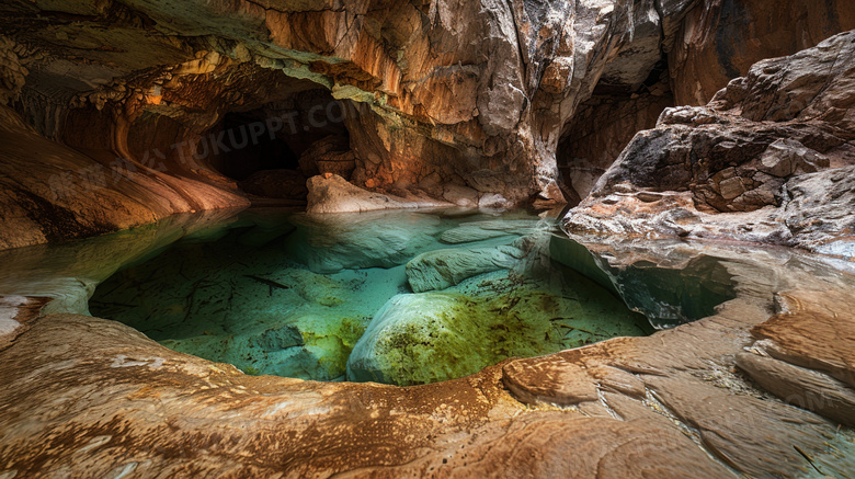 山洞流水自然景观风景图片