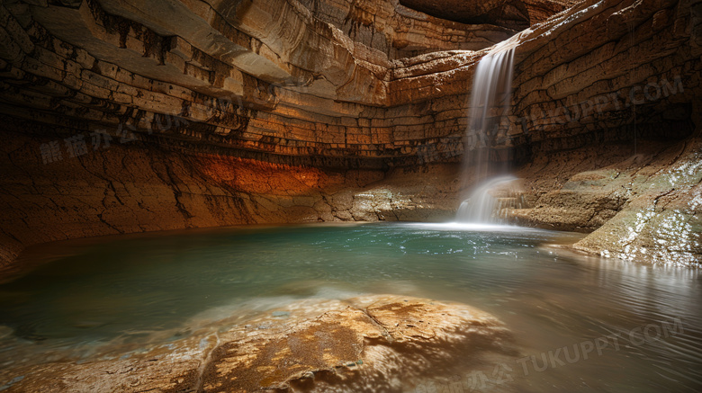 山洞流水自然景观风景图片