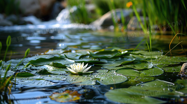 夏季池塘水生植物睡莲图片