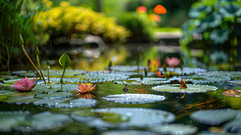 夏季池塘水生植物睡莲图片