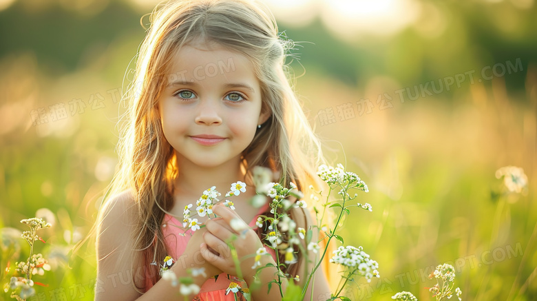 夏季草地可爱欧美小女孩图片