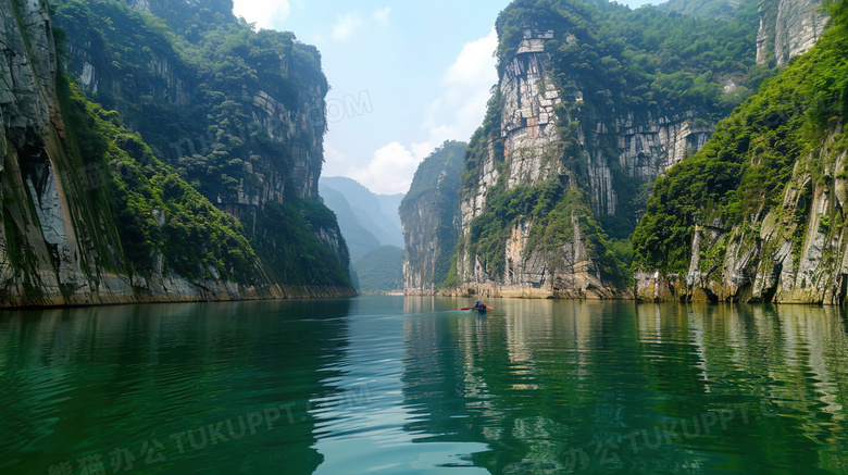 蓝天白云长江自然风景图片