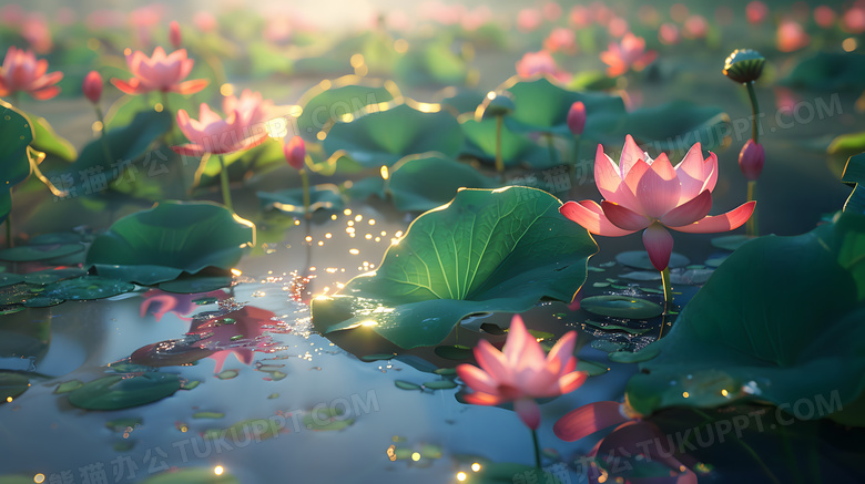 夏天池塘荷花莲花夏日清新唯美高清图片