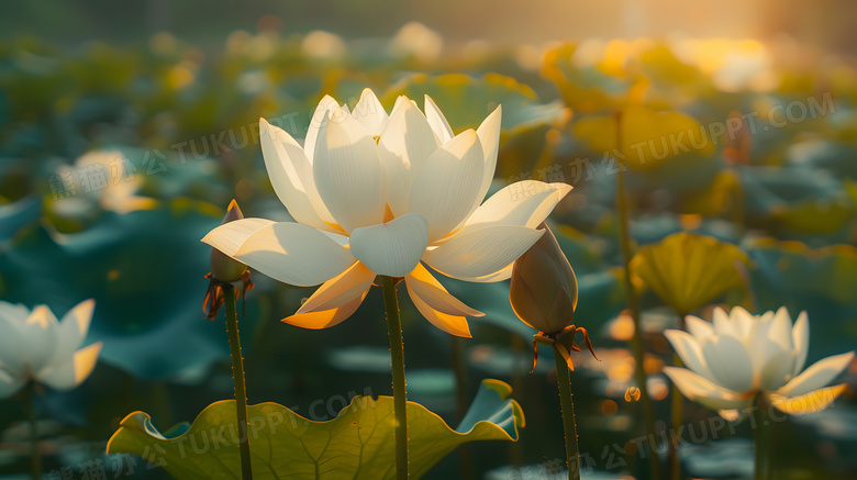 夏日池塘小清新荷花莲花特写高清图片