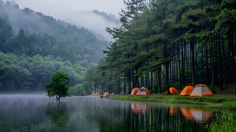 夏天户外山间露营游玩营地高清图片