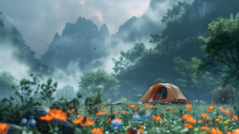 夏天夏日户外露营游玩山水高清图片