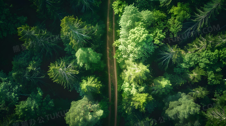 夏日唯美清新绿色小树林森林俯拍高清图片