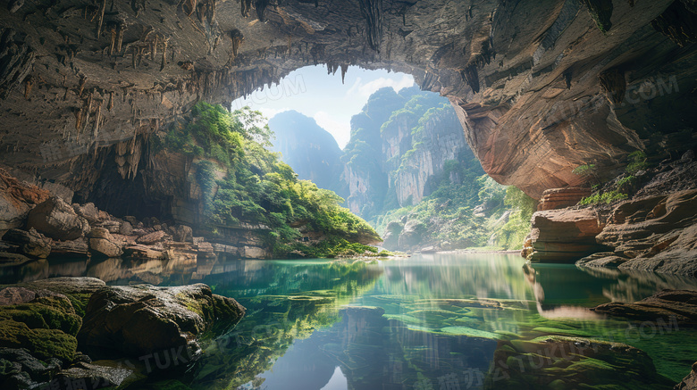 广西喀斯特地貌自然山洞风景图片