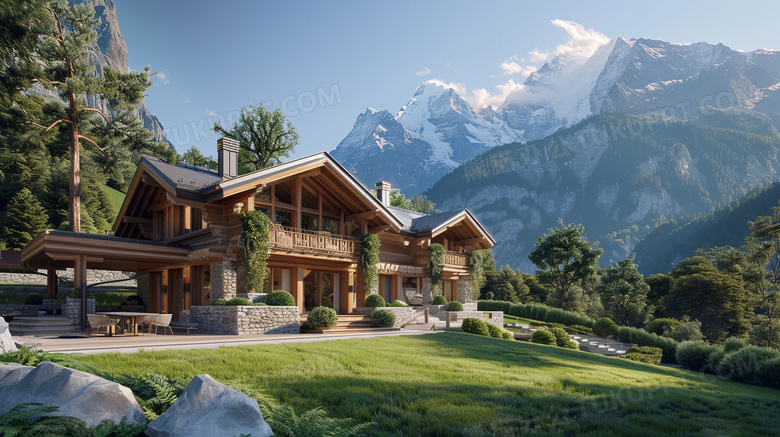 瑞士阿尔卑斯山民族风格建筑别墅图片