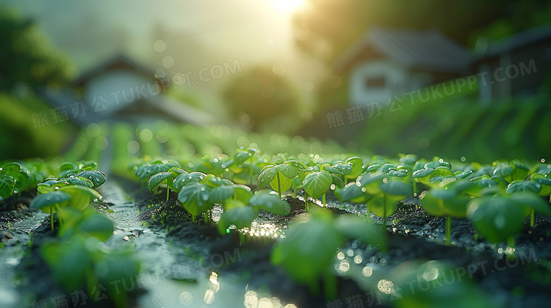 夏季雨水灌溉农作物图片