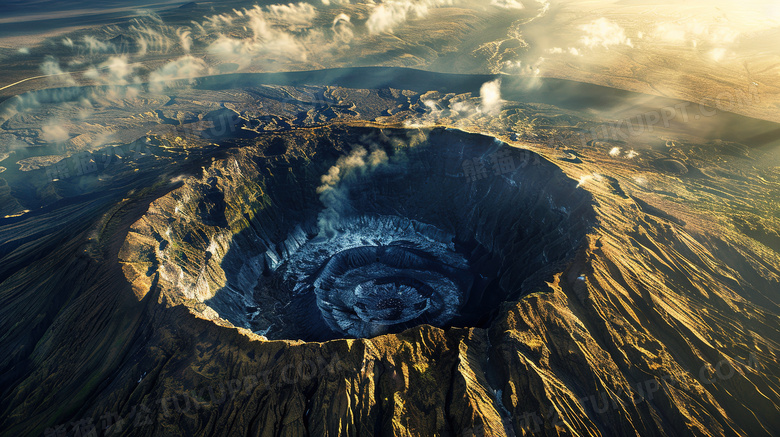 非洲火山口航拍风景概念图片