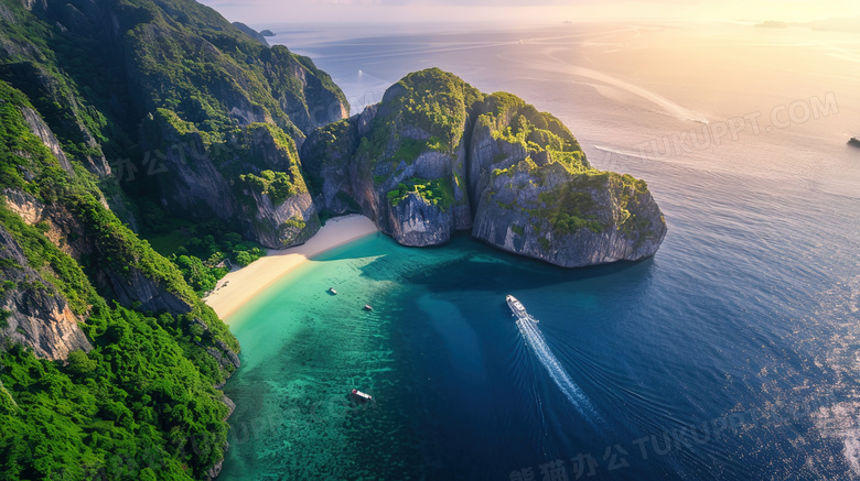 天空下的大海沙滩礁石图片