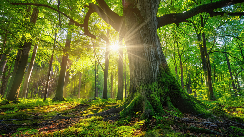 阳光照射树林光束图片