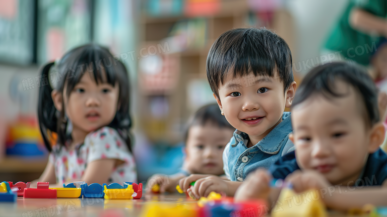 幼儿园校园教室里开心玩耍的小朋友图片