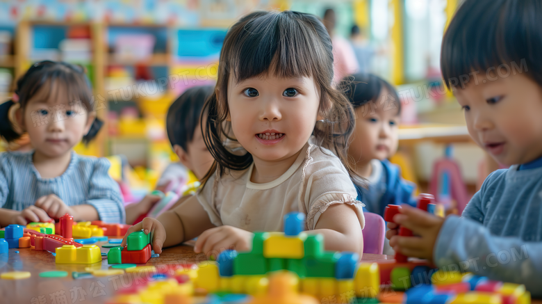 幼儿园校园教室里开心玩耍的小朋友图片