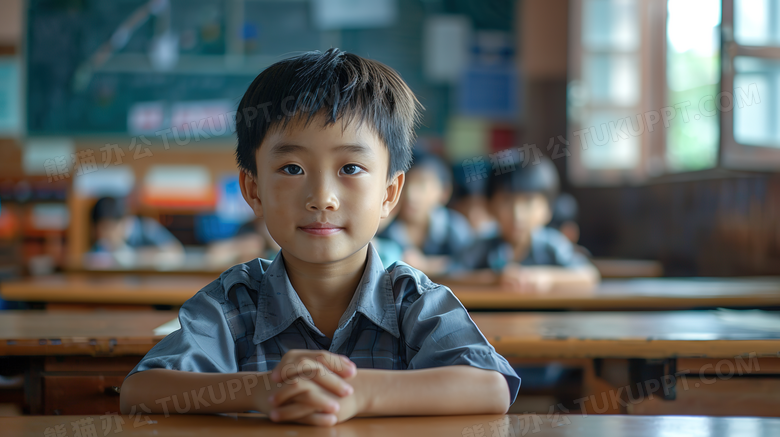 学校教室课堂上认真听课的小男孩图片