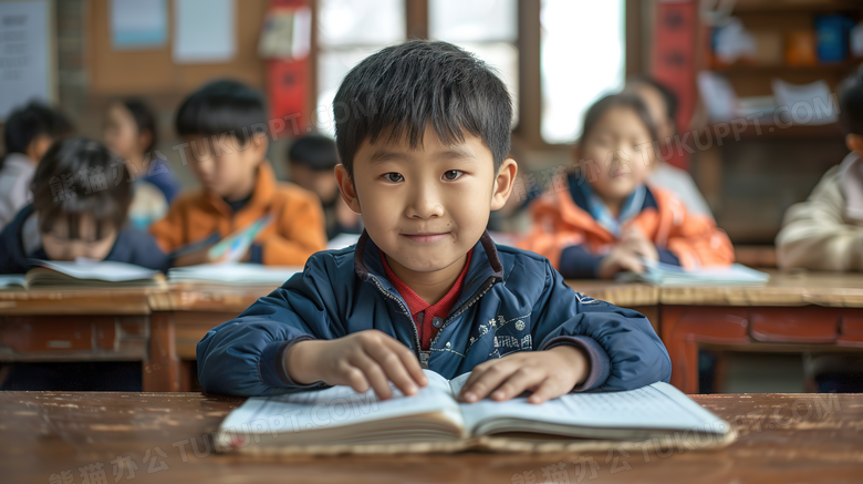 学校教室课堂上认真听课的小男孩图片