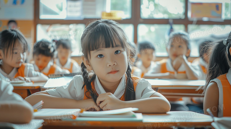 学校教室课堂上认真听课的小女孩图片