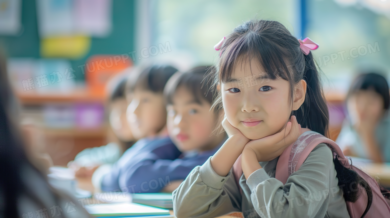 学校教室课堂上认真听课的小女孩图片