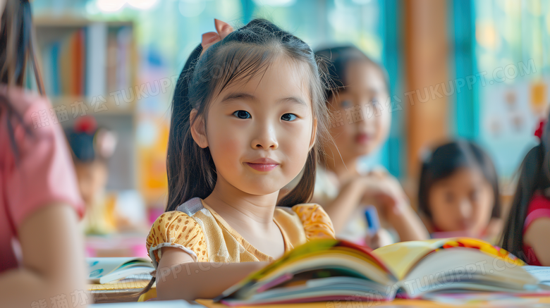 学校教室课堂上认真听课的小女孩图片