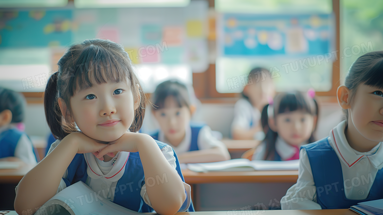 学校教室课堂上认真听课的小女孩图片