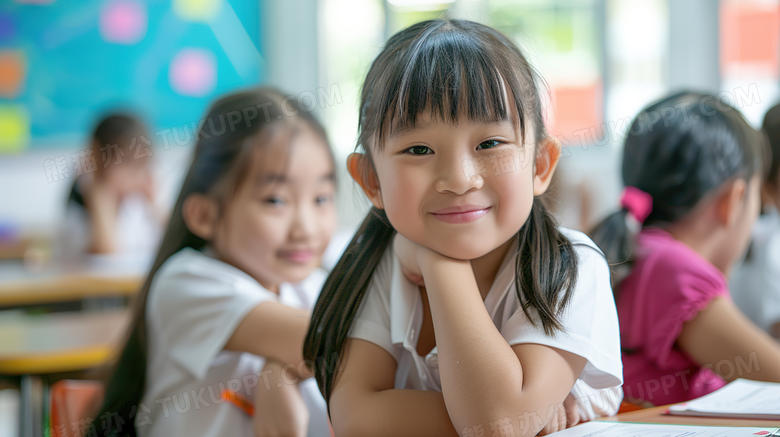 学校教室课堂上认真听课的小女孩图片