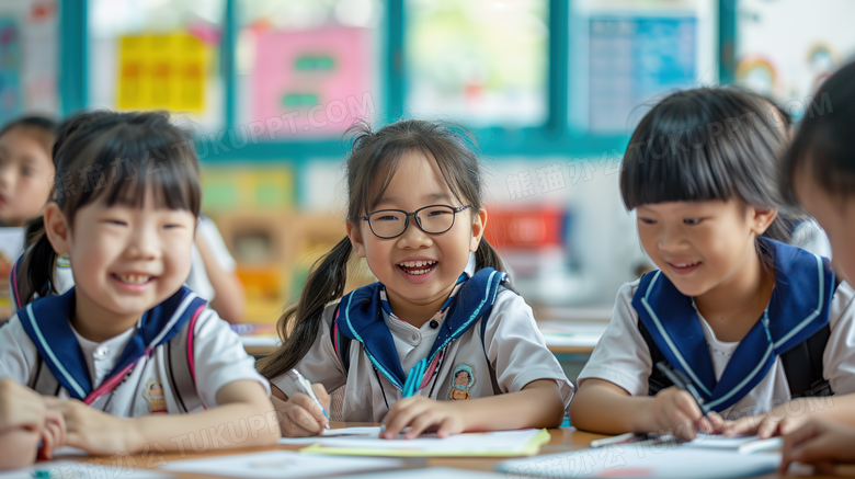 学校教室课堂上认真听课的小女孩图片