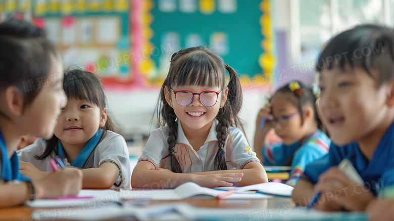 学校教室课堂上认真听课的小女孩图片