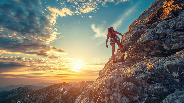 天空下攀岩运动的女子图片