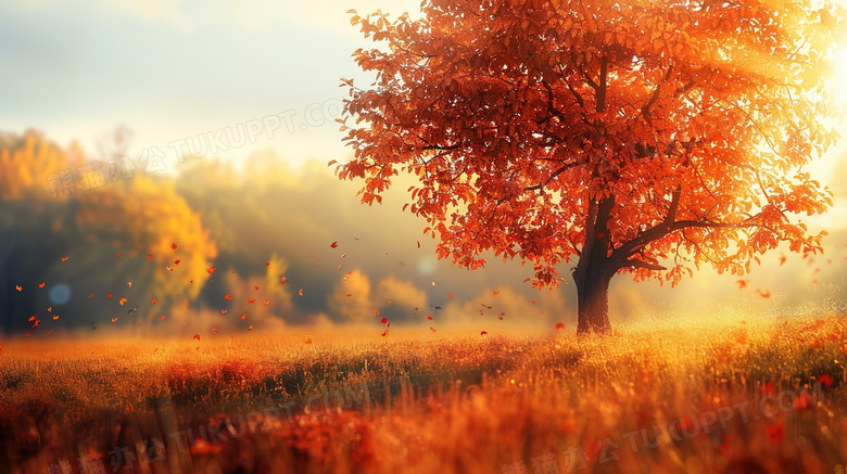 大自然秋季的黄色落叶图片