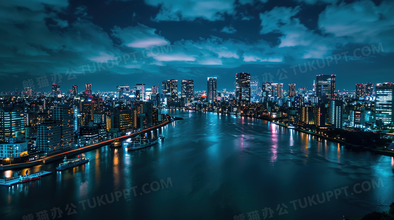 天空下的城市建筑夜景图片