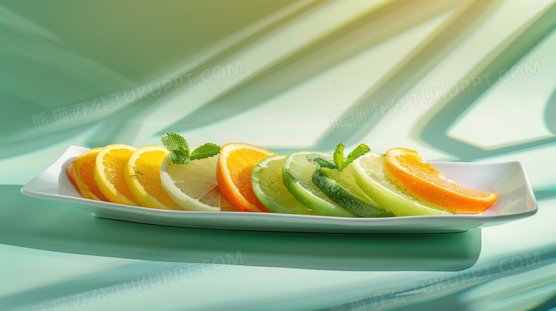 新鲜水果柠檬橙子切片果盘图片