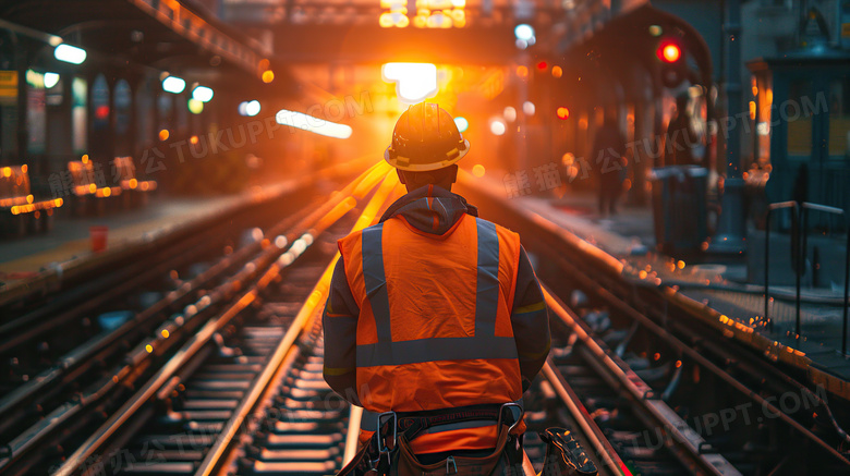 铁路工地建筑工人背影安全生产图片