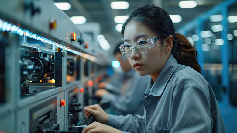 工厂流水线女工人安全生产图片