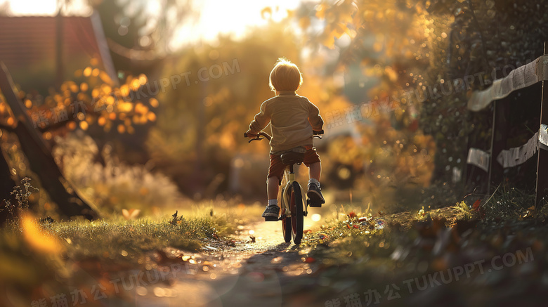 骑自行车孩子的背影图片