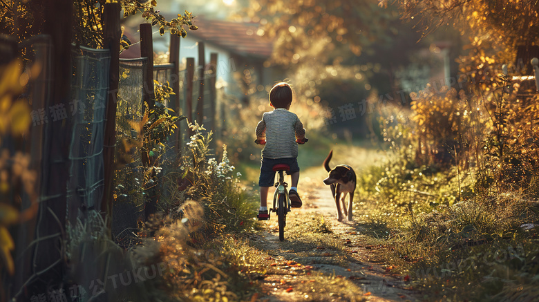 骑自行车孩子的背影图片
