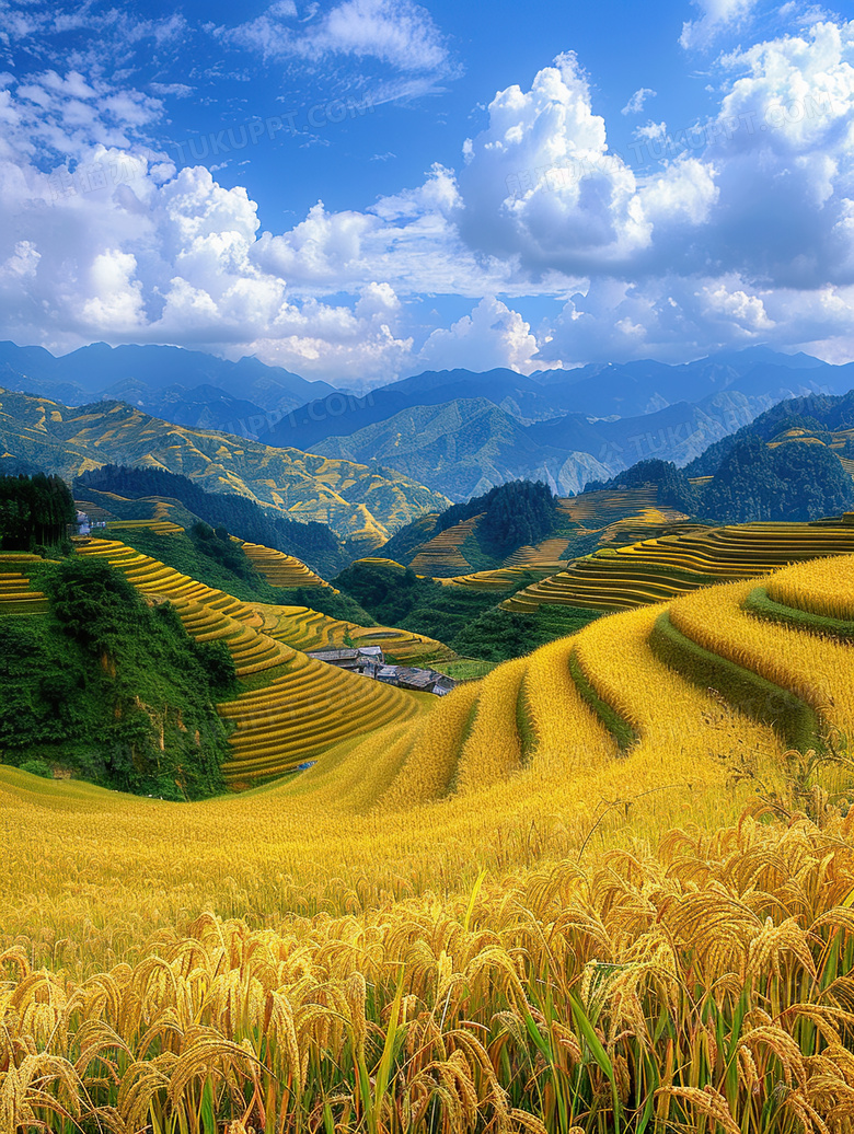 秋天金黄田野风景立秋图片