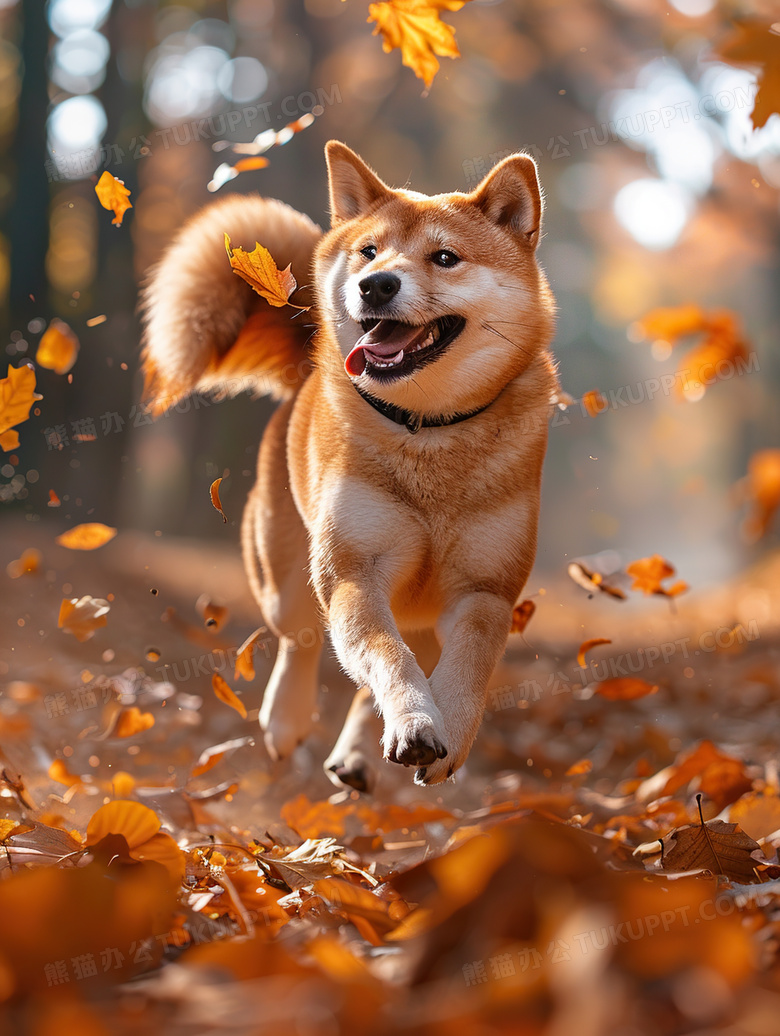 可爱柴犬在草地上奔跑图片