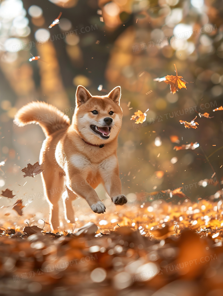 可爱柴犬在草地上奔跑图片