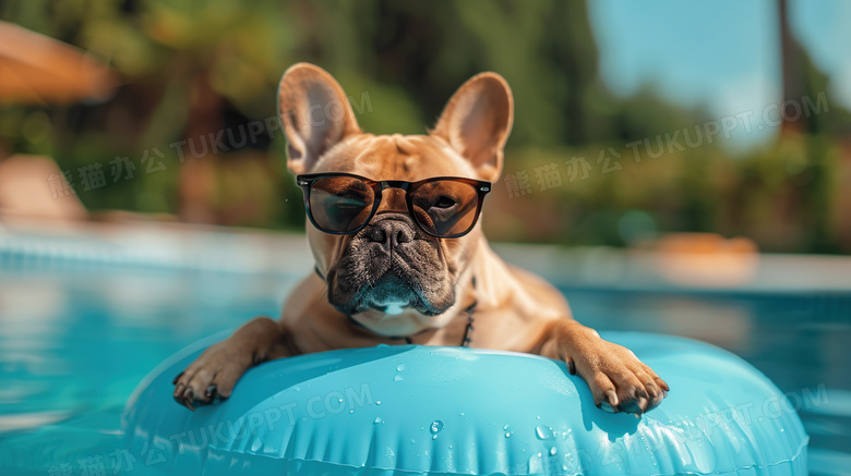 可爱宠物法斗游泳宠物狗图片