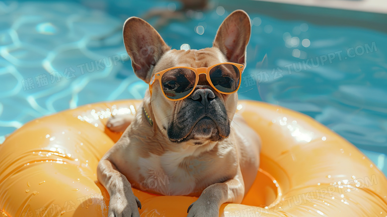 可爱宠物法斗游泳宠物狗图片