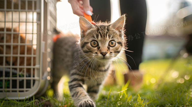 户外笼子旁的小猫图片