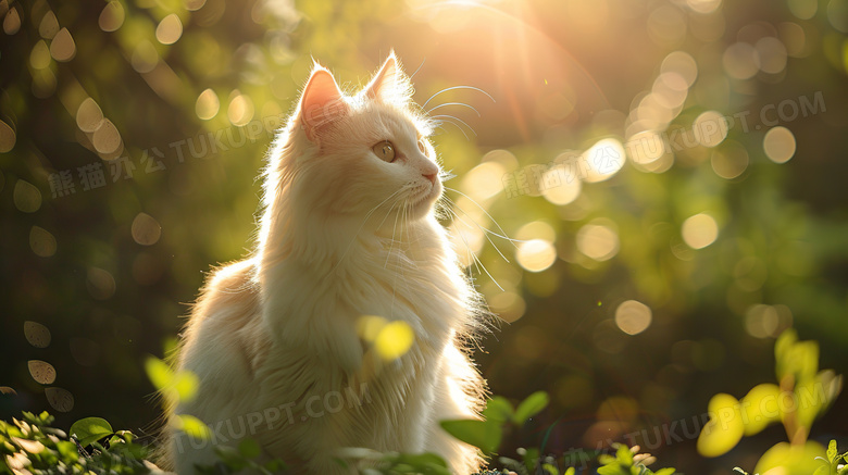 宠物猫在户外草地图片