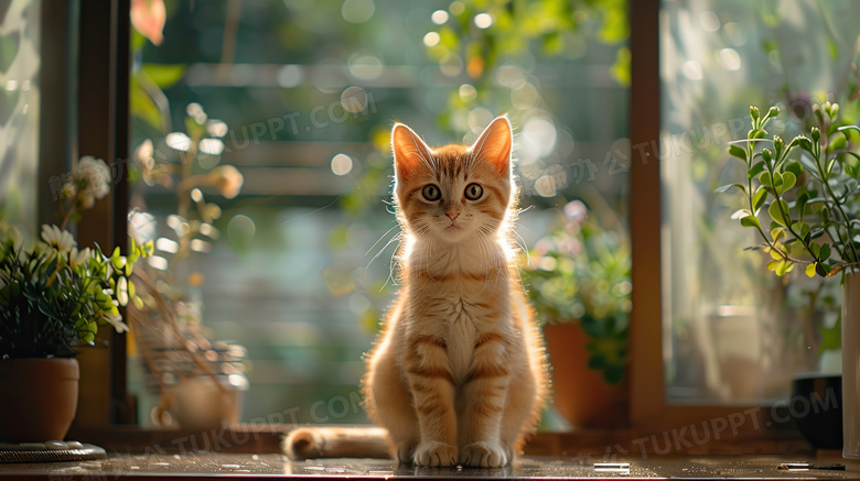 可爱宠物猫坐在窗边图片
