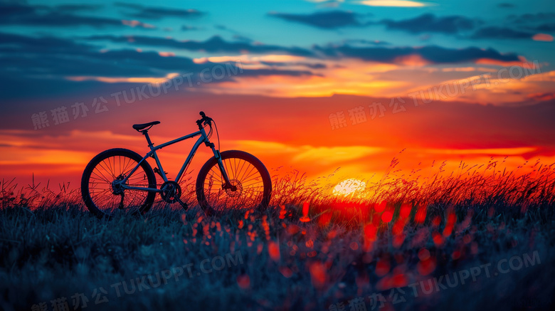 夕阳风景自行车图片