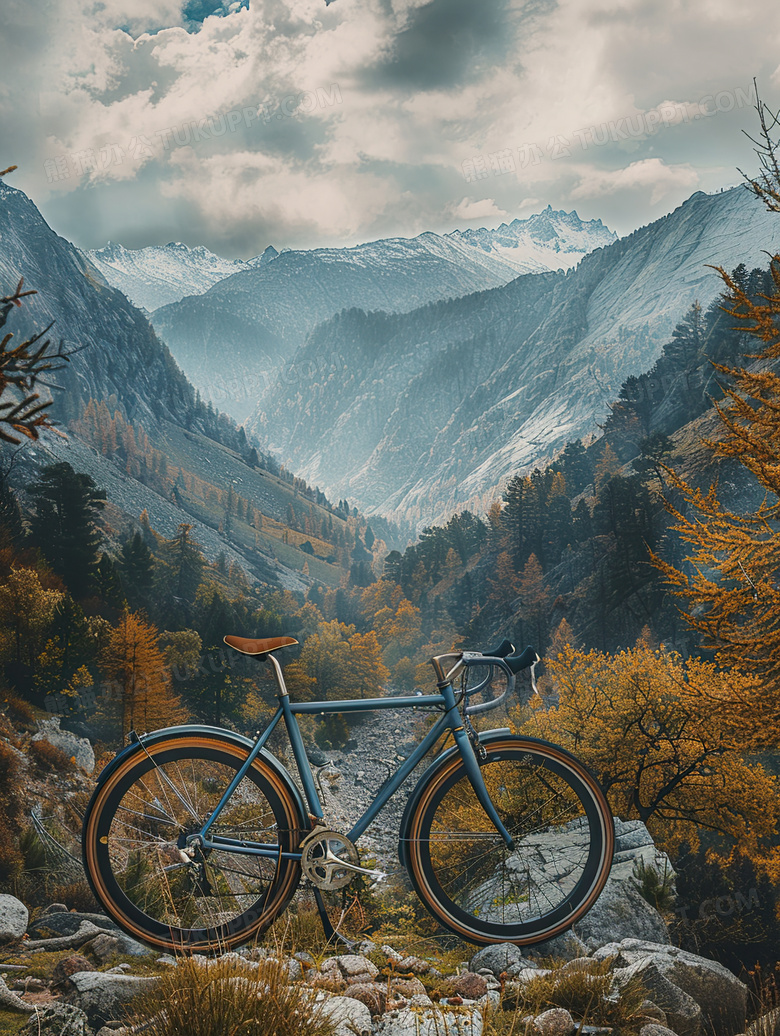 野外的自行车风景图片