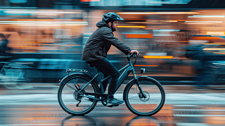 在城市骑自行车穿梭图片