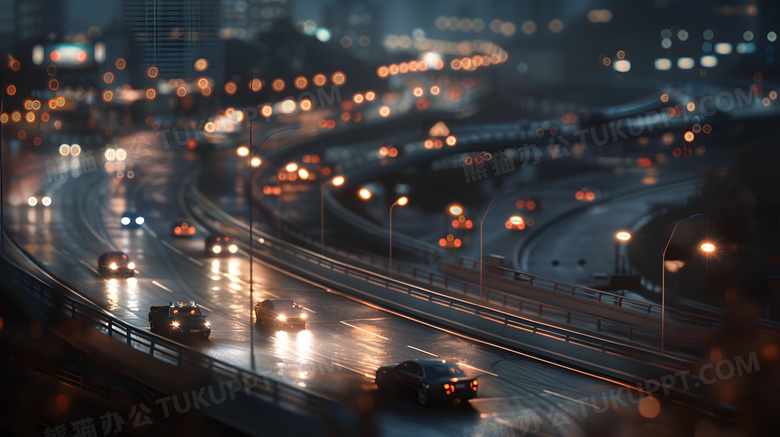 城市夜景下马路上的车流高清图片