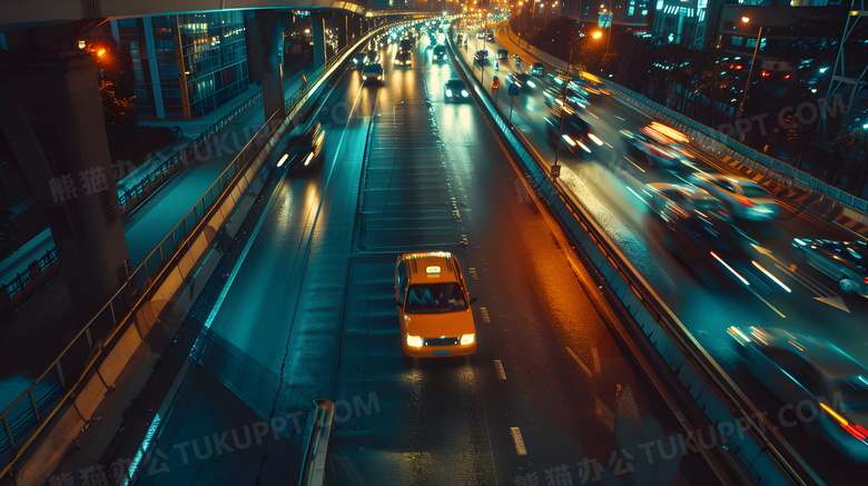城市夜景下马路上的车流高清图片