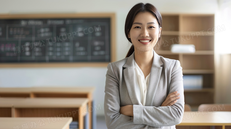 站在教室微笑的女老师图片